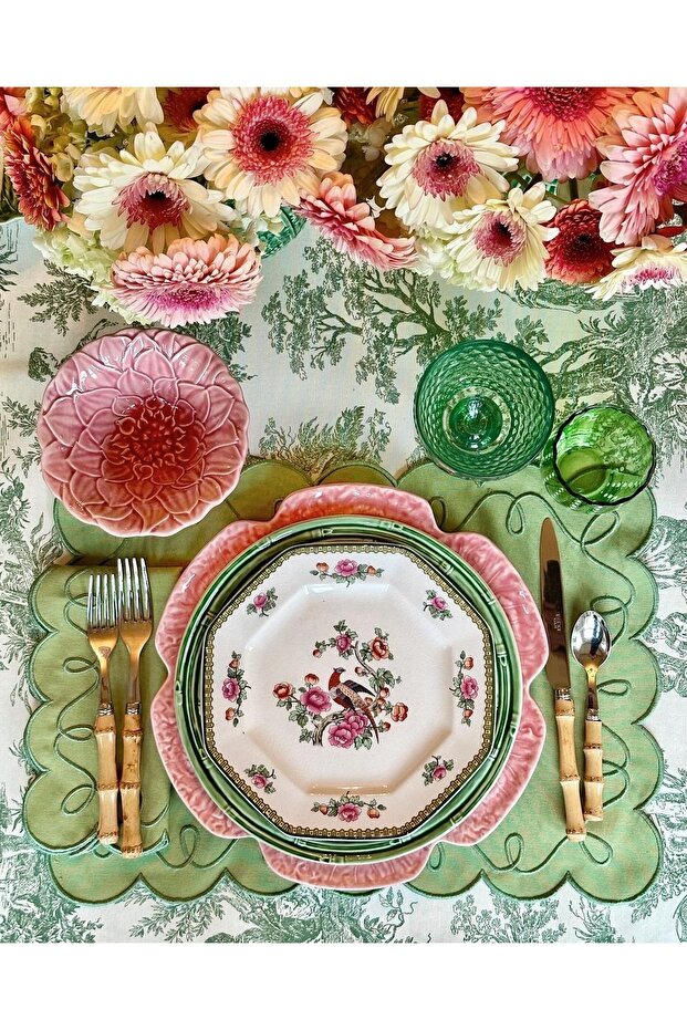 مفرش طاولة Vintage للاستخدام اليومي، باللون الأخضر