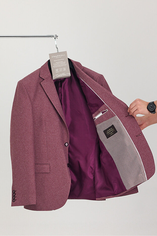 Picardi Men's Light Burgundy Textured Fabric Mono Collar Slim Fit Sports Blazer Jacket (Large Size-Oversized)