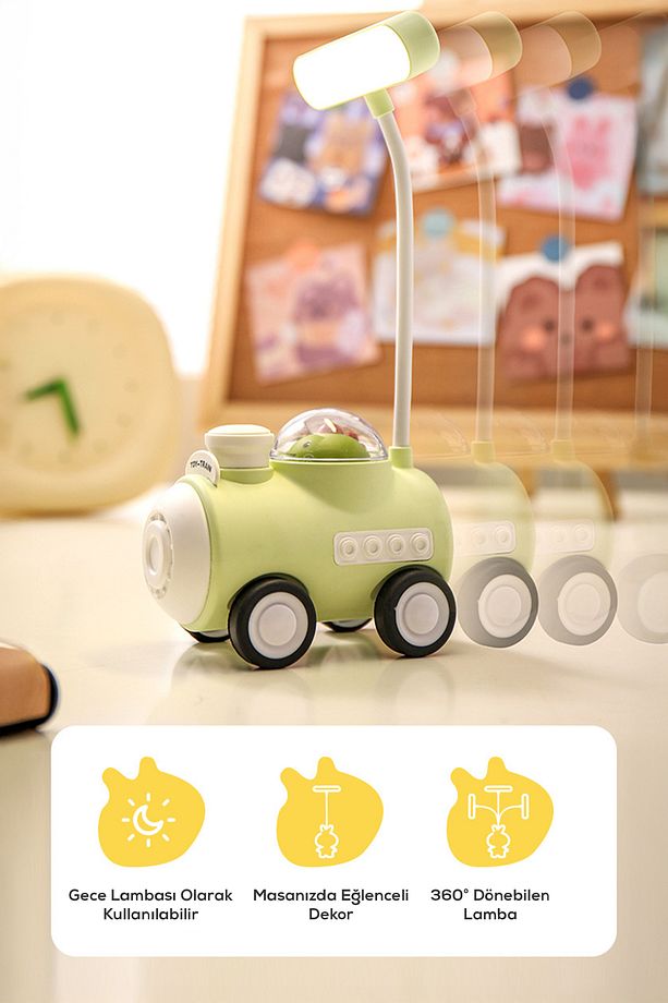 Sevimli Oyuncak Tren, 360 dönebilen Kalem Traş Özellikli LED Gece Lambası-Mavi - 2