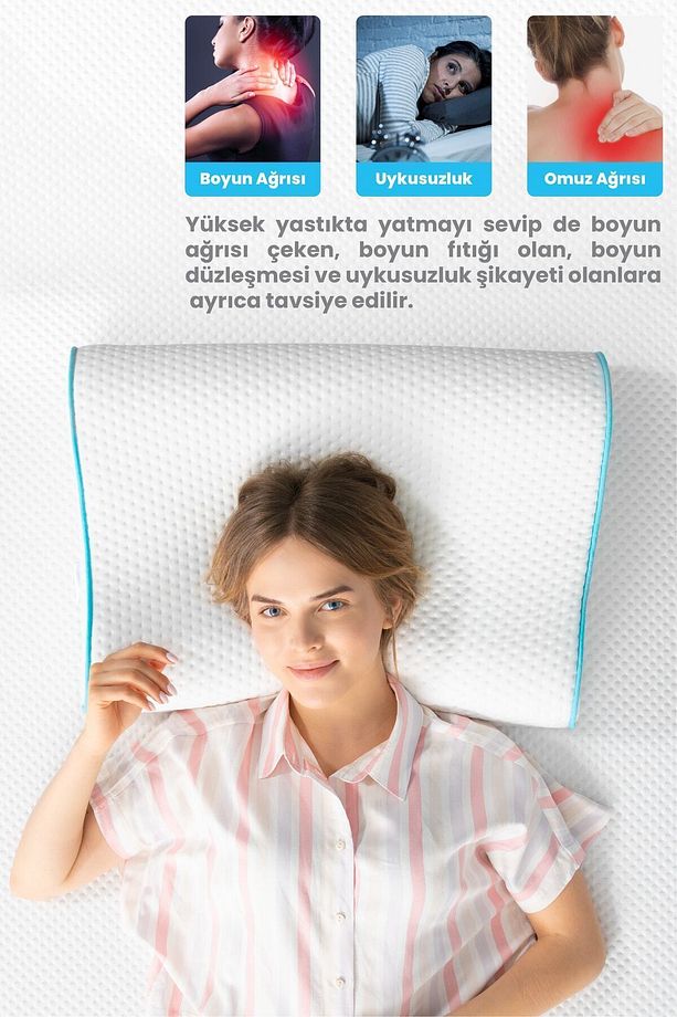Yüksek Boyun Destekli Ortopedik Yastık Çift Boyun Destekli Visco Yastık - 60x40x14-12cm - 6