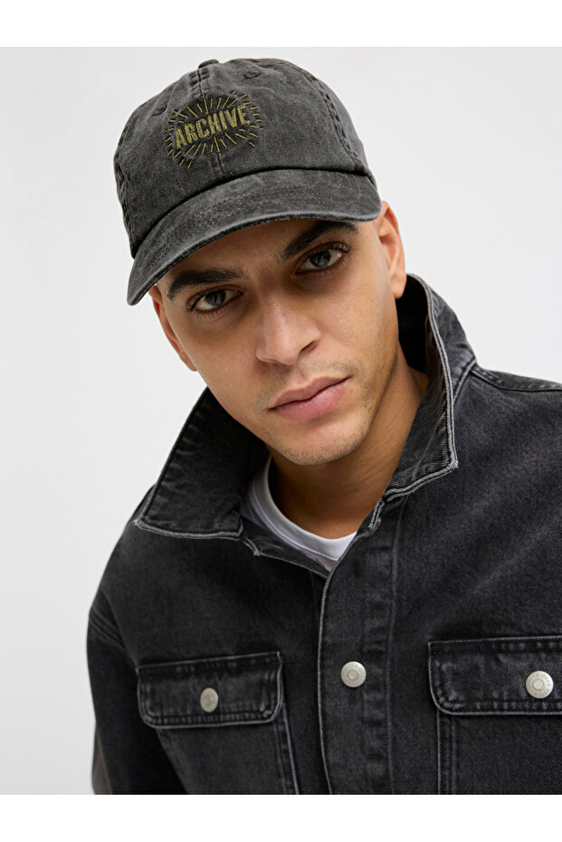 Denim Embroidered Cap - 1