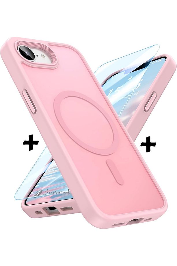 iPhone 16e Kılıf Mat Magsafe Şarj Özellikli Hassas Butonlu Yumuşak Kenarlı + Ekran Koruyucu Cam Set - 1
