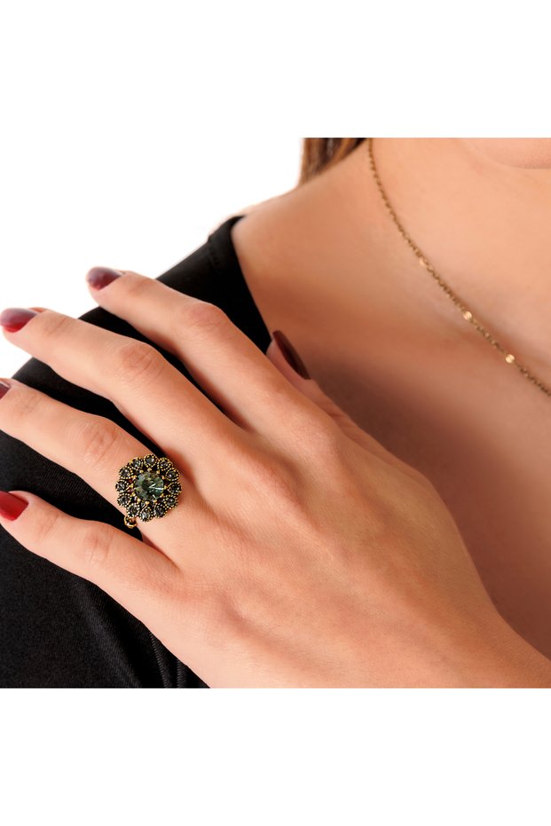 Sunlight Anthracite Copper Handmade Crystal Stone Blackening Free Women's Ring with Special Box