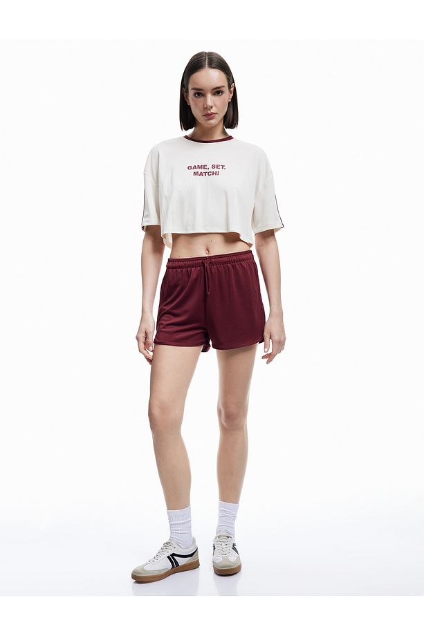Yüksek Bel Rahat Kalıp Bağcıklı Mini Spor Şort - 1