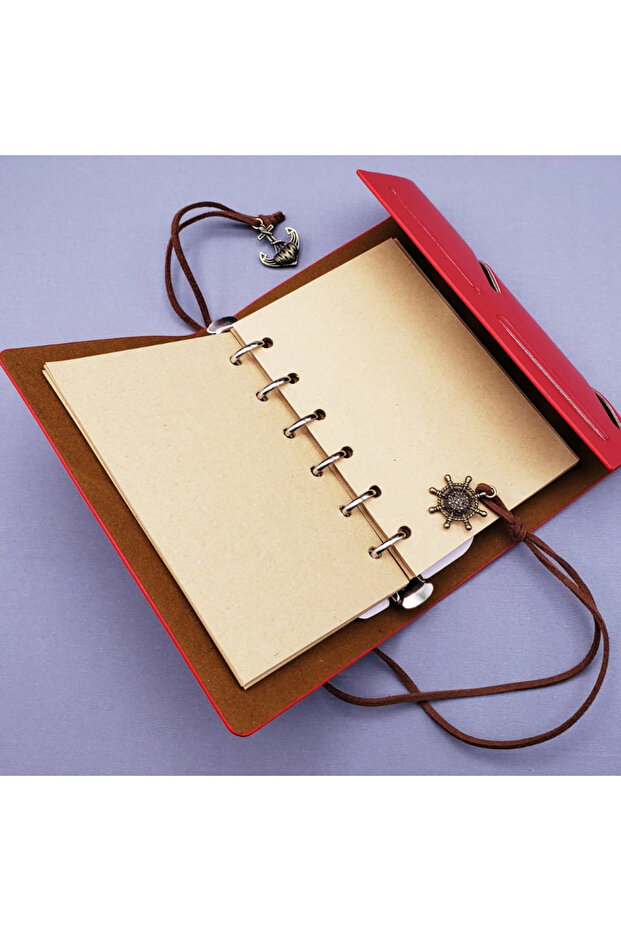 دفتر ملاحظات جلدي بنمط البوصلة 15x10 سم 70 ورقة - 2