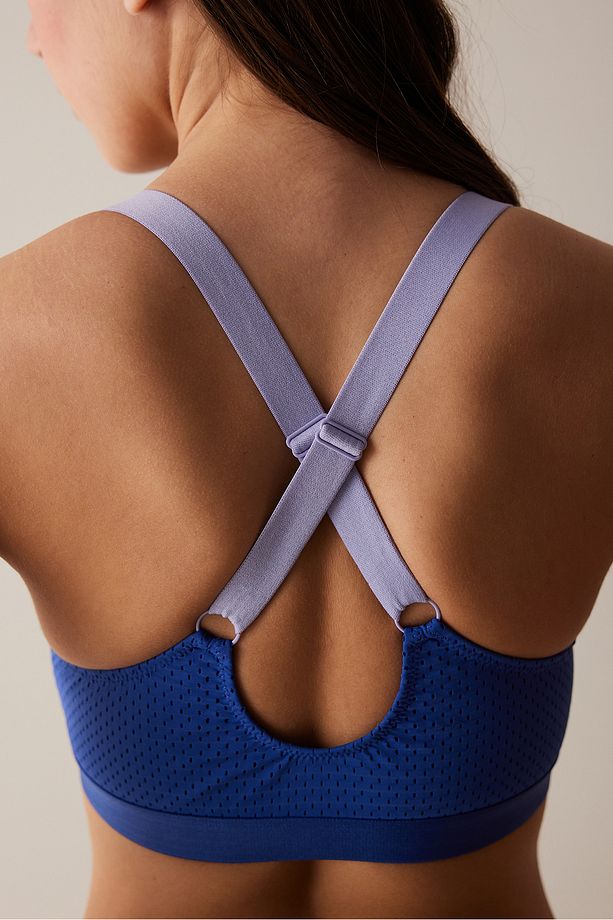 Zip Front Mavi Spor Sütyeni - 4