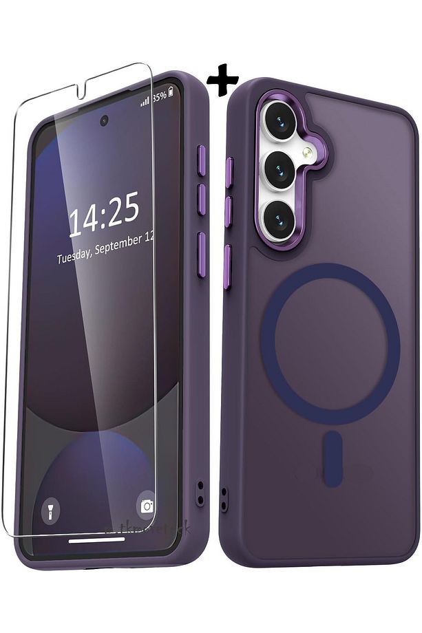 Samsung Galaxy S23 Fe Kılıf Mat Magsafe Şarj Özellikli Yumuşak Kenarlı + Ekran Koruyucu Cam Set - 1