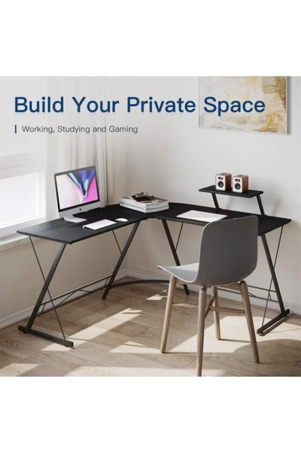 2 in 1 Adjustable Gaming Chair with Cushion, Headrest, Desk and Computer Table L Shaped - 4