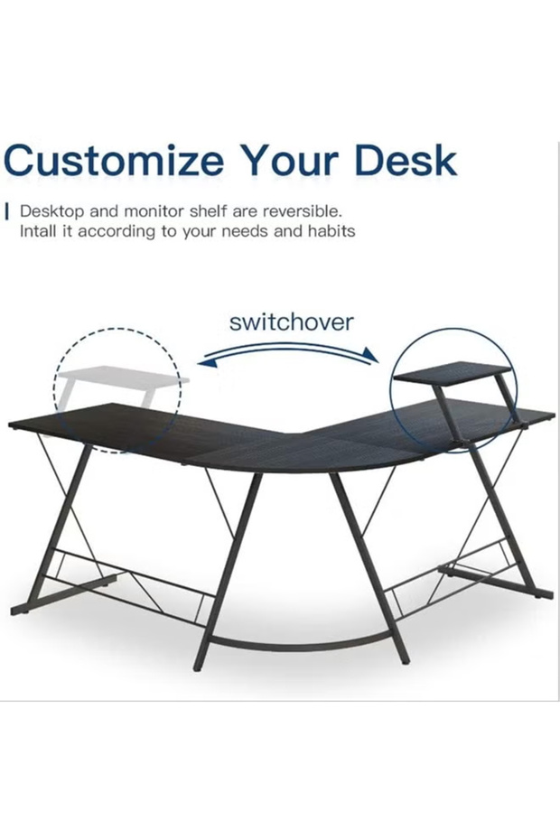 2 in 1 Adjustable Gaming Chair with Cushion, Headrest, Desk and Computer Table L Shaped - 3