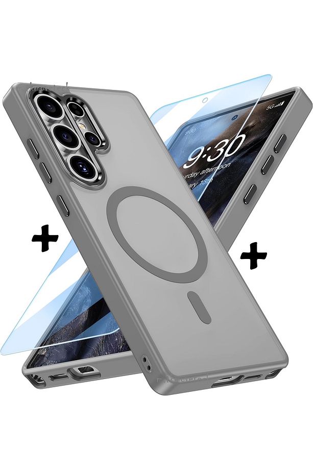 Samsung Galaxy S23 Ultra Kılıf Mat Magsafe Şarj Özellikli Yumuşak Kenarlı + Ekran Koruyucu Cam Set - 1