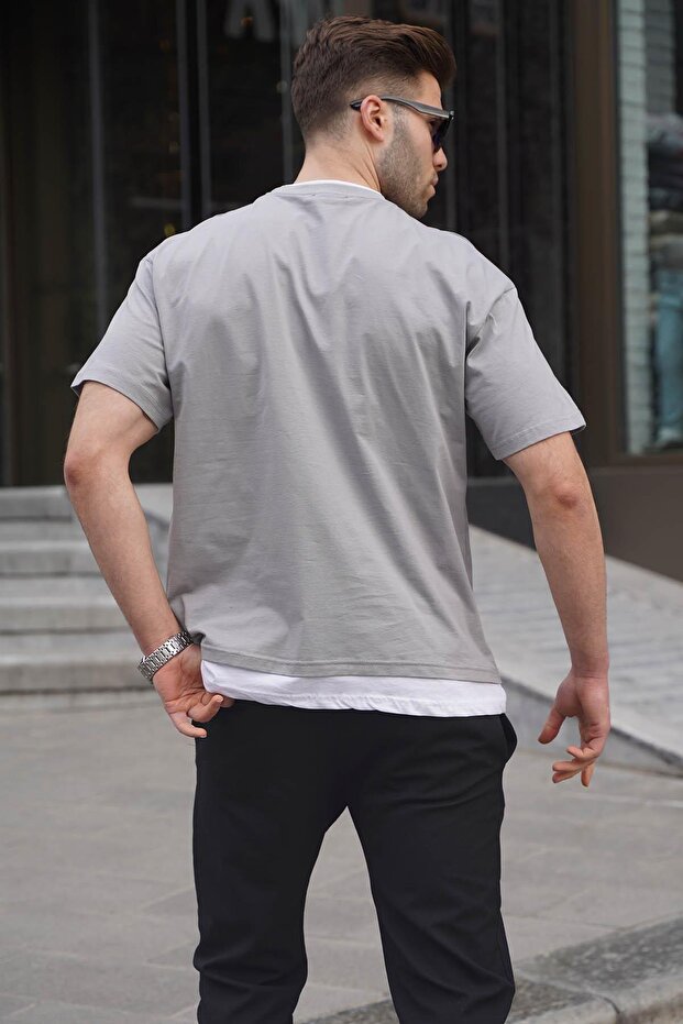 Painted Gray Pieced Basic Men's T-Shirt 6090 - 3