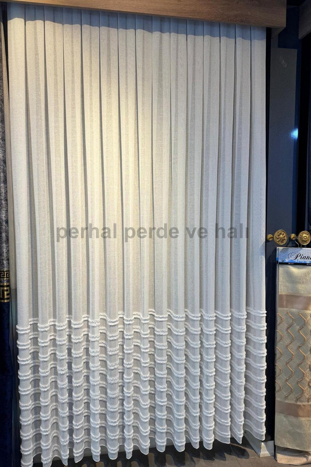 Horizontal Stripes Wind Pattern 1-2 Sparse Pleat Tulle Curtain, No Ironing Required High Quality Tulle Curtain