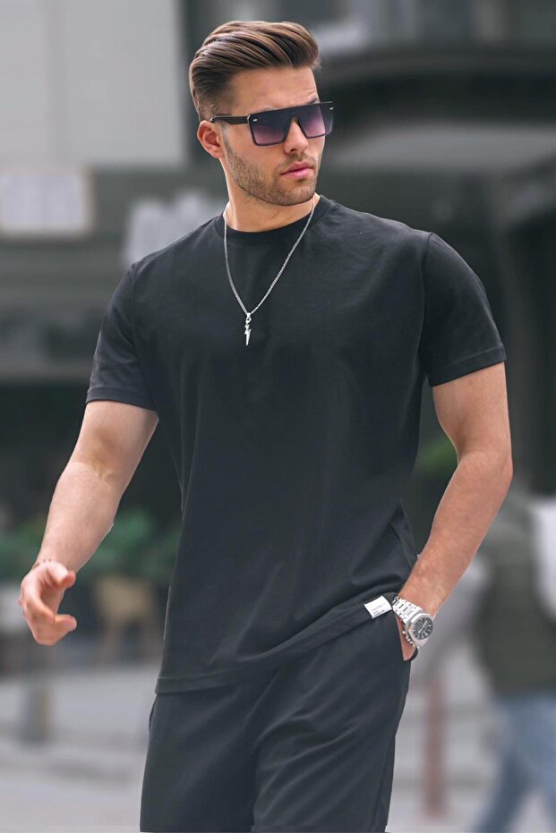 Μαύρο ανδρικό μπλουζάκι Regular Fit Basic 6131 - 1