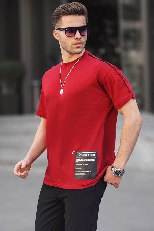 Claret Red Printed Over Fit Men's T-Shirt 6111
