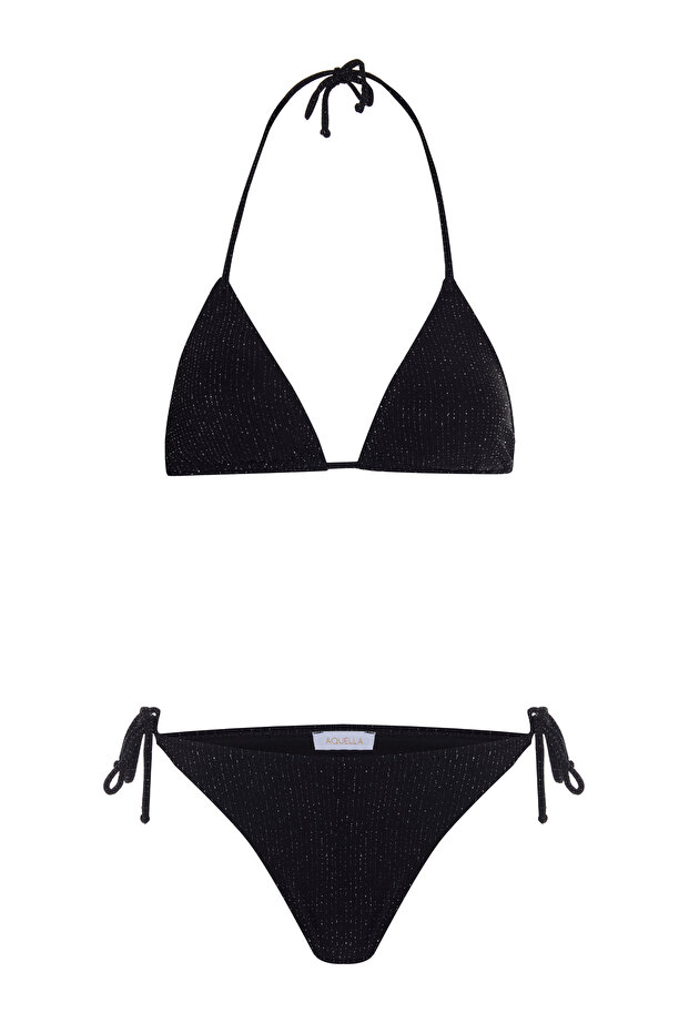 Textured Glitter Black Triangle Bikini Set