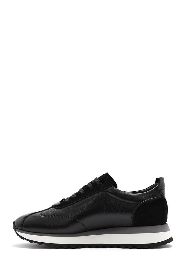Erkek Siyah Bağcıklı Kalın Tabanlı Deri Sneaker 25SFD622014 - 2