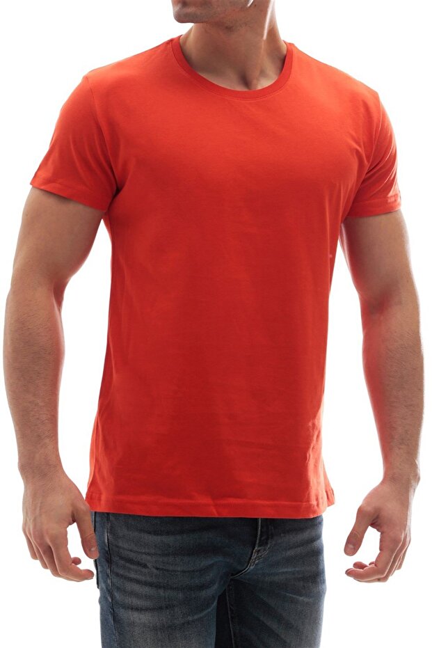 Bisiklet Yaka Basic Tişört Turuncu 3006 - 3