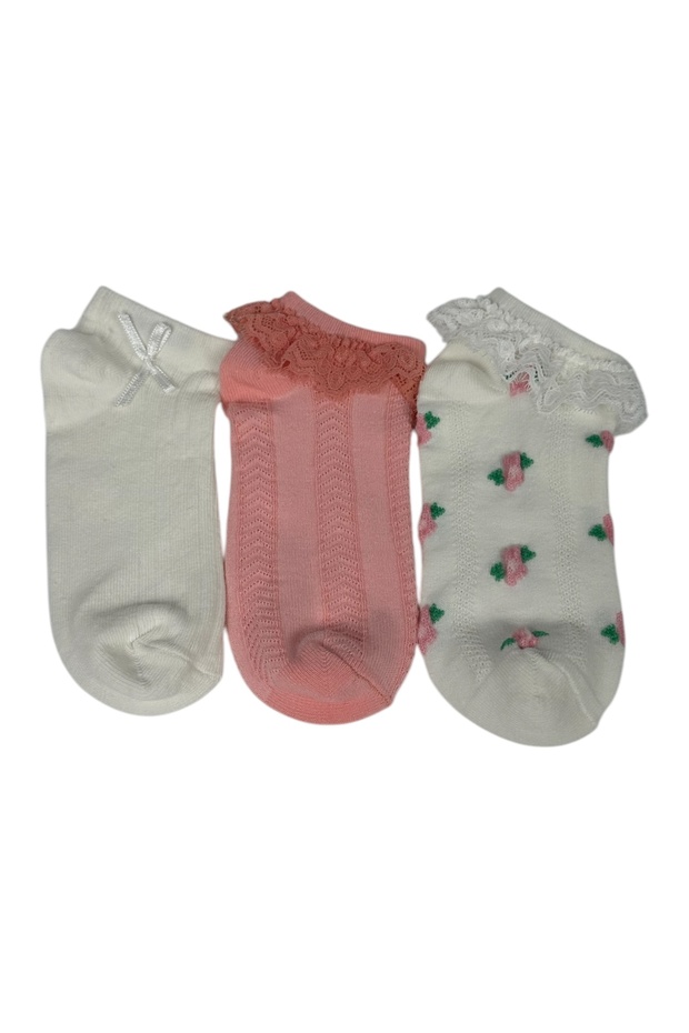 3-Pack Girls' Socks with Lace and Ribbon Details