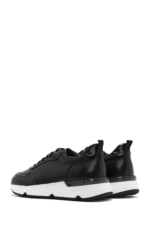 Erkek Siyah Bağcıklı Kalın Tabanlı Deri Sneaker 25SFD621818 - 5