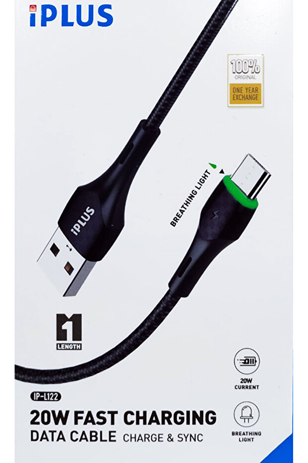 كابل بيانات شحن سريع iPlus، Micro USB 20 واط، شحن ومزامنة مع ضوء التنفس (ip-L122)