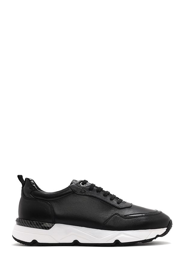 Erkek Siyah Bağcıklı Kalın Tabanlı Deri Sneaker 25SFD621818 - 1
