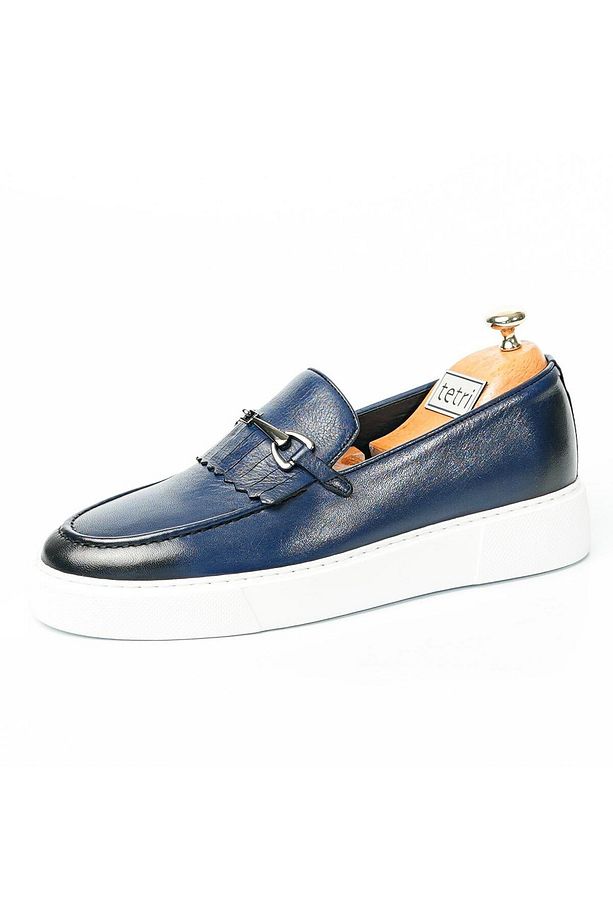 Hector Model Hakiki Deri El Yapımı Erkek Lacivert Loafer Ayakkabı - 1