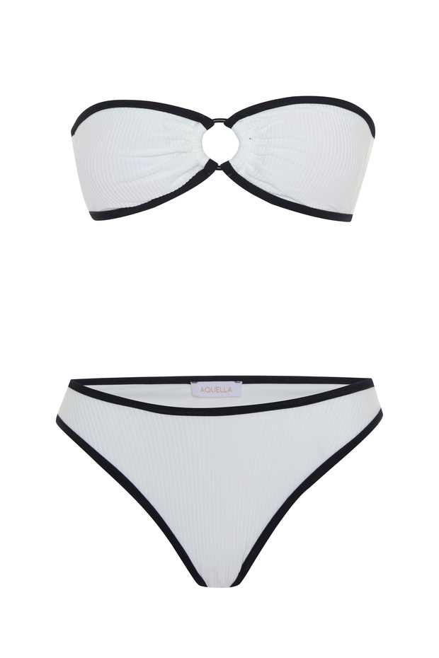 Ribbed White Strapless Bikini Set - 1