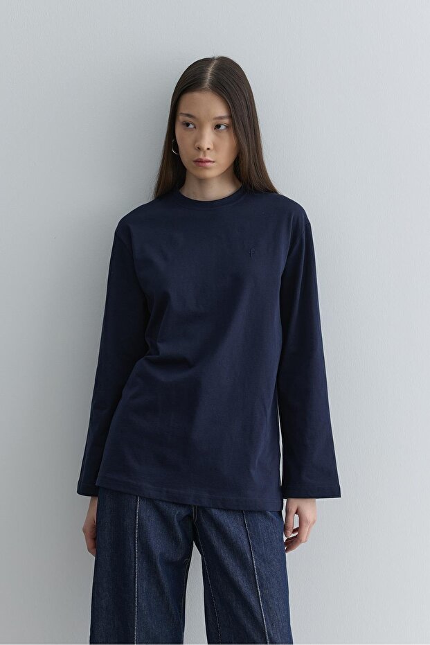 Uzun Kollu Basic Sweat Lacivert - 3