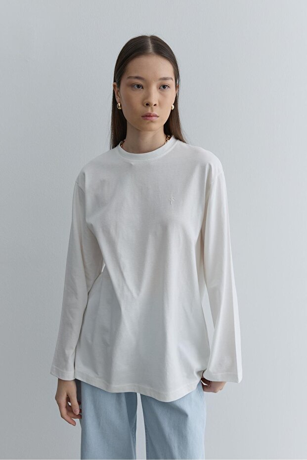 Uzun Kollu Basic Sweat Ekru - 6