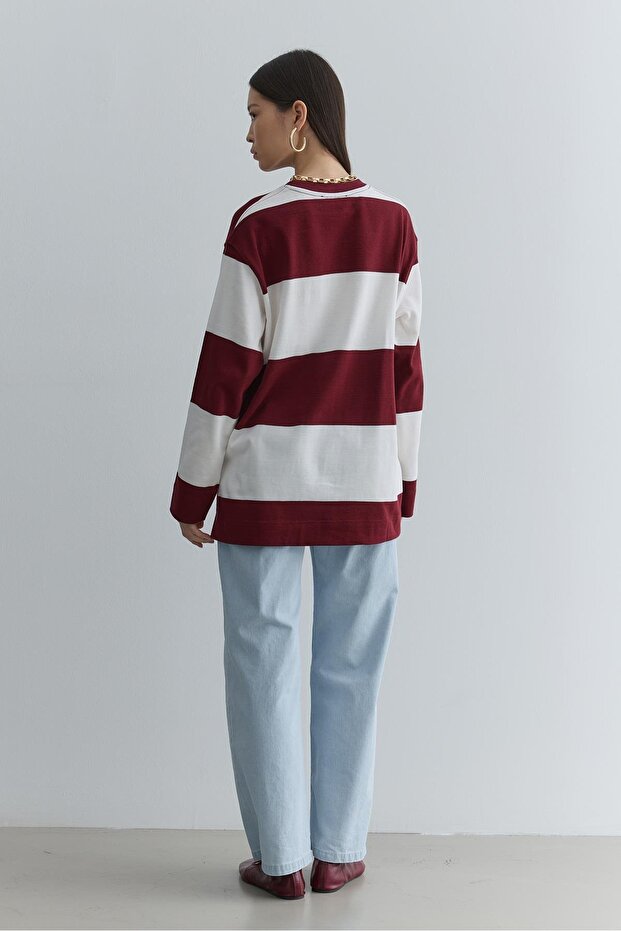 Premium Striped Sweatshirt Claret Red