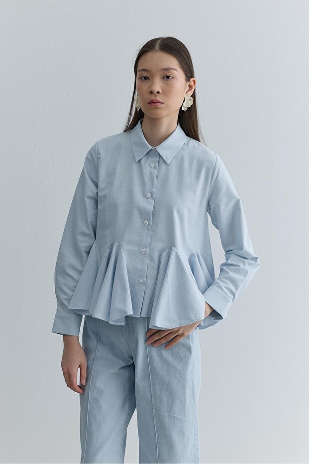 Godeli Kısa Gömlek Mavi - 1