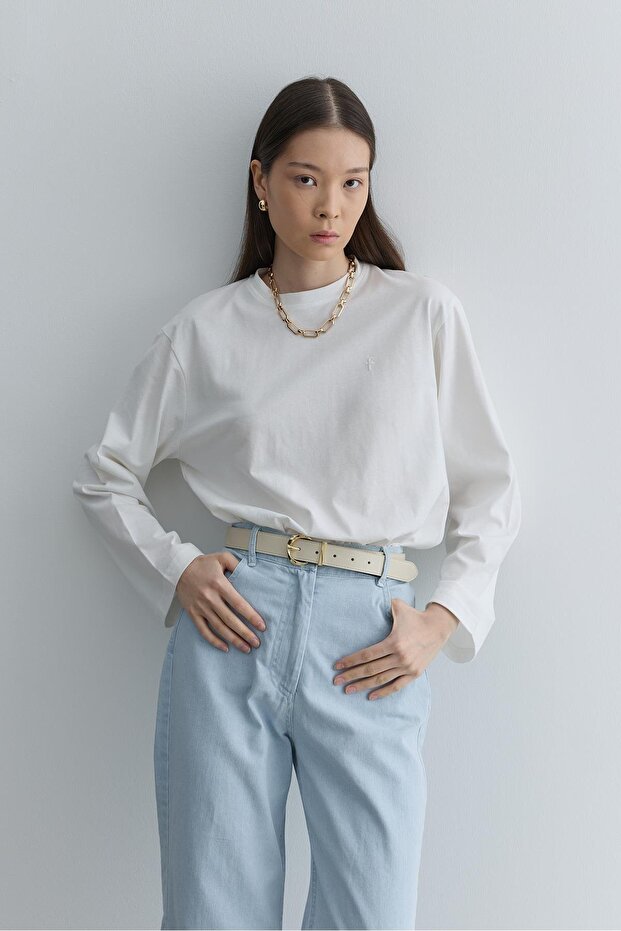 Uzun Kollu Basic Sweat Ekru - 7