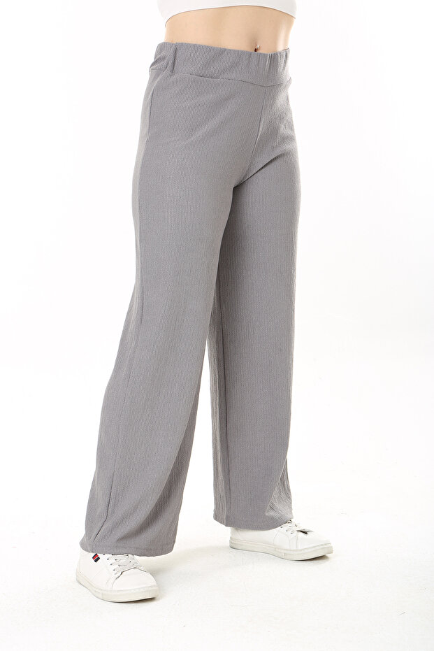 Women's Large Size Gray Elastic Waist Wrap Pants 65N37888
