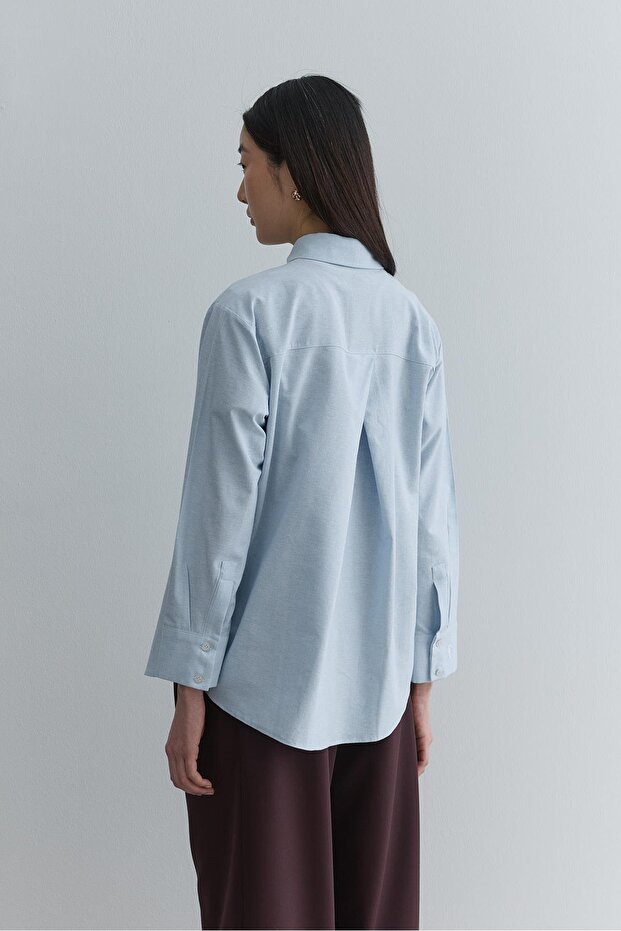 Çapraz Pileli Basic Gömlek Mavi - 5
