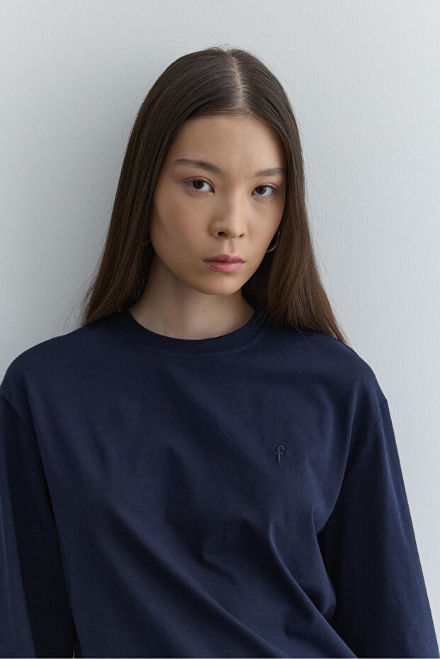 Uzun Kollu Basic Sweat Lacivert - 6