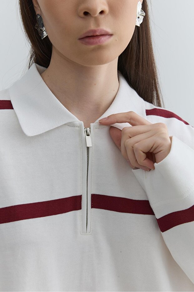 Fermuarlı Premium Sweatshirt Bordo - 8