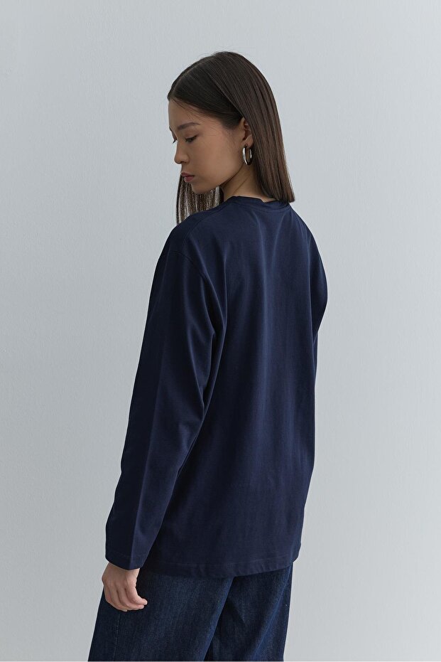 Uzun Kollu Basic Sweat Lacivert - 7