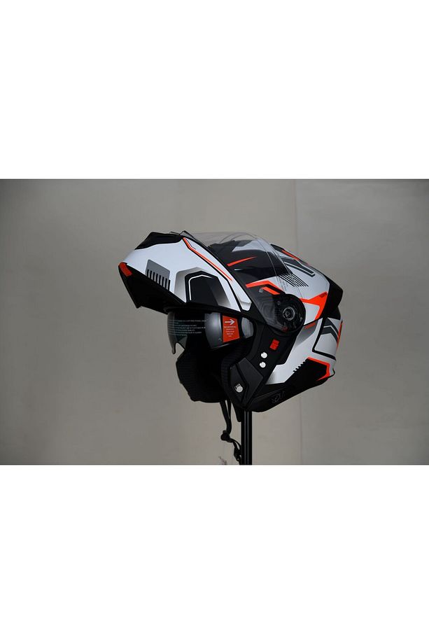 935SV Kask Çene Açılır Motosiklet Mat Siyah Beyaz Çift Vizör UV Bluetooth Yuvalı ECE 22.06 MIPS - 8