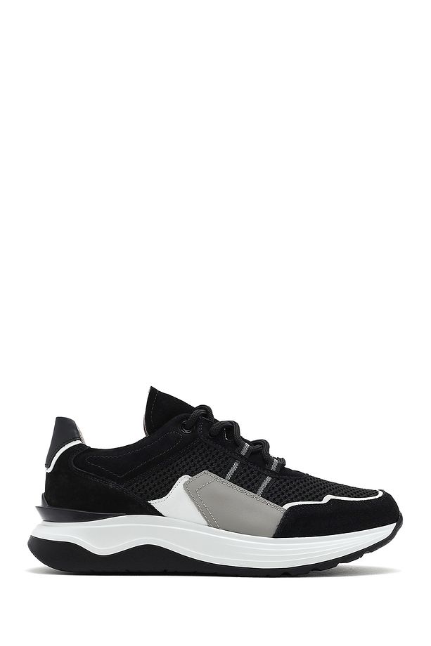Erkek Siyah Bağcıklı Kalın Tabanlı Deri Sneaker 25SFD795014 - 1