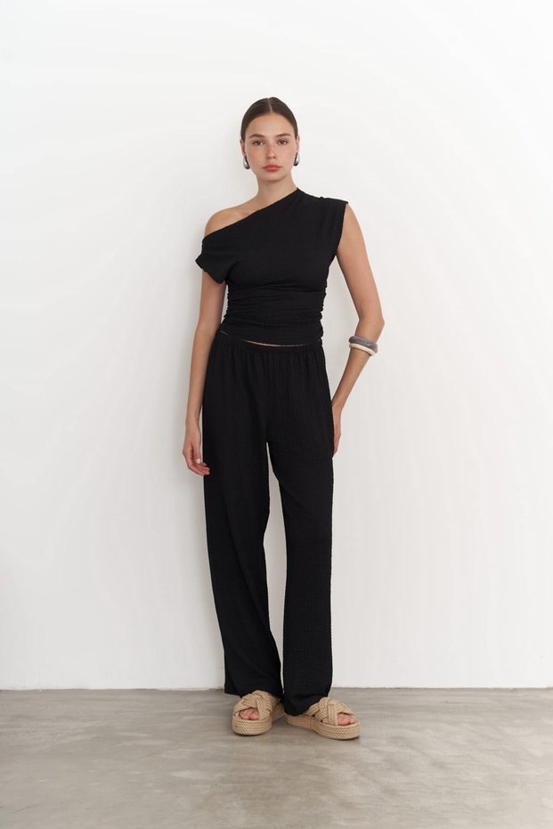 Sona Black Asymmetrical Blouse Pants Set