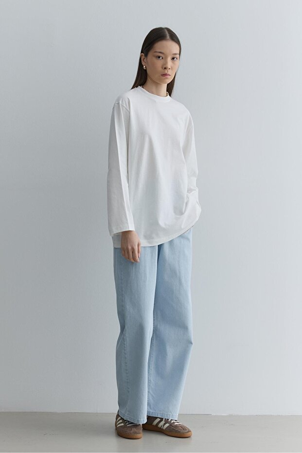 Uzun Kollu Basic Sweat Ekru - 3