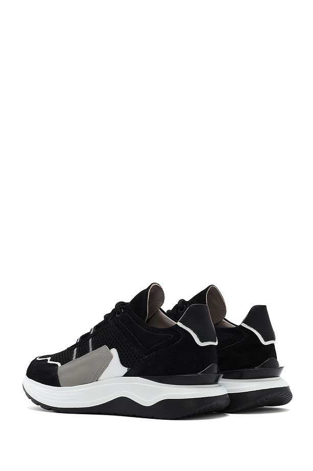 Erkek Siyah Bağcıklı Kalın Tabanlı Deri Sneaker 25SFD795014 - 5