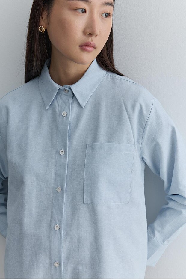 Çapraz Pileli Basic Gömlek Mavi - 8