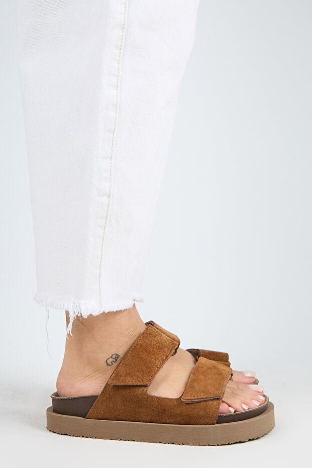 Vina Platform Leather Women's Slippers Tan