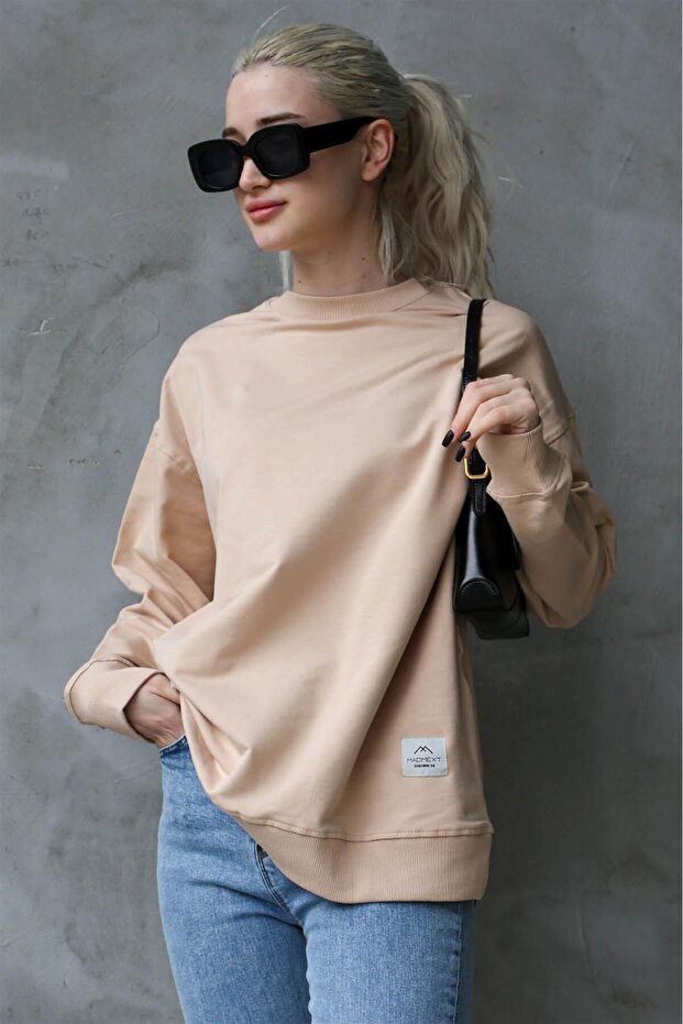 Bej Basic Oversize Kadın Sweatshirt MG1686 - 4