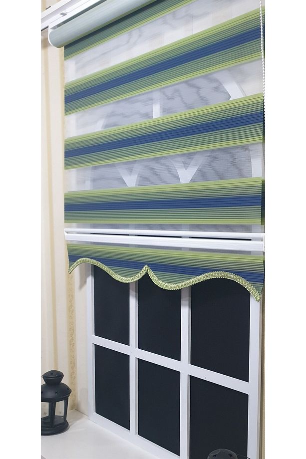 Pliseli Zebra Stor Mavi Yeşil Renk Geçişli Etek Dilimli ST 026 - 1