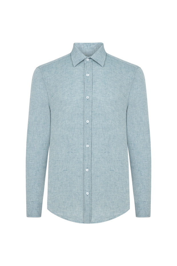 Men's Blue Linen Blend Regular Fit Shirt