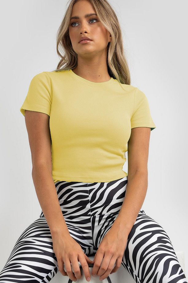 Sarı Basic Crop Kadın Tişört Mg1772 - 1