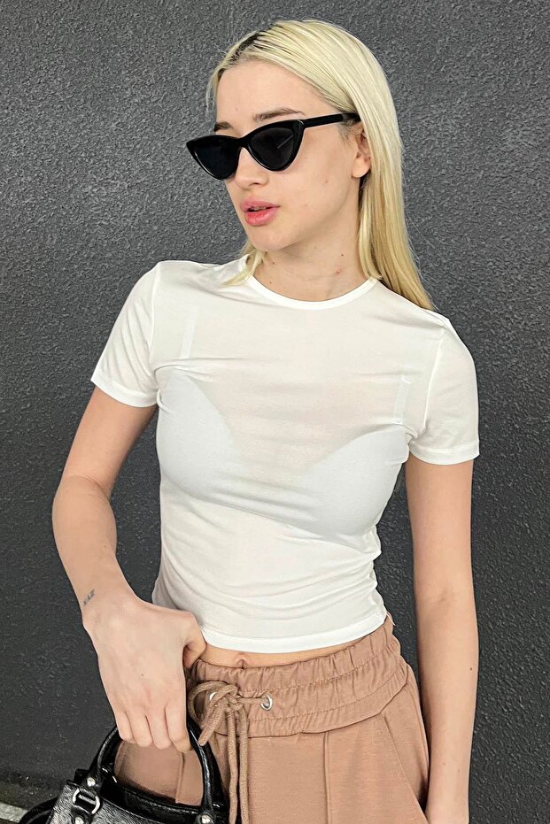White Crew Neck Short Sleeve Basic T-Shirt Mg1826