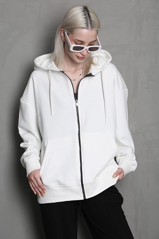 Ekru Kapüşonlu Basic Sweatshirt MG1900 - 2